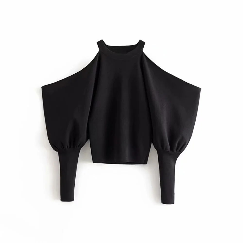 

Za women's new fall 2019 pengpeng long sleeve halter neck sweater off shoulder sweater 08146126800