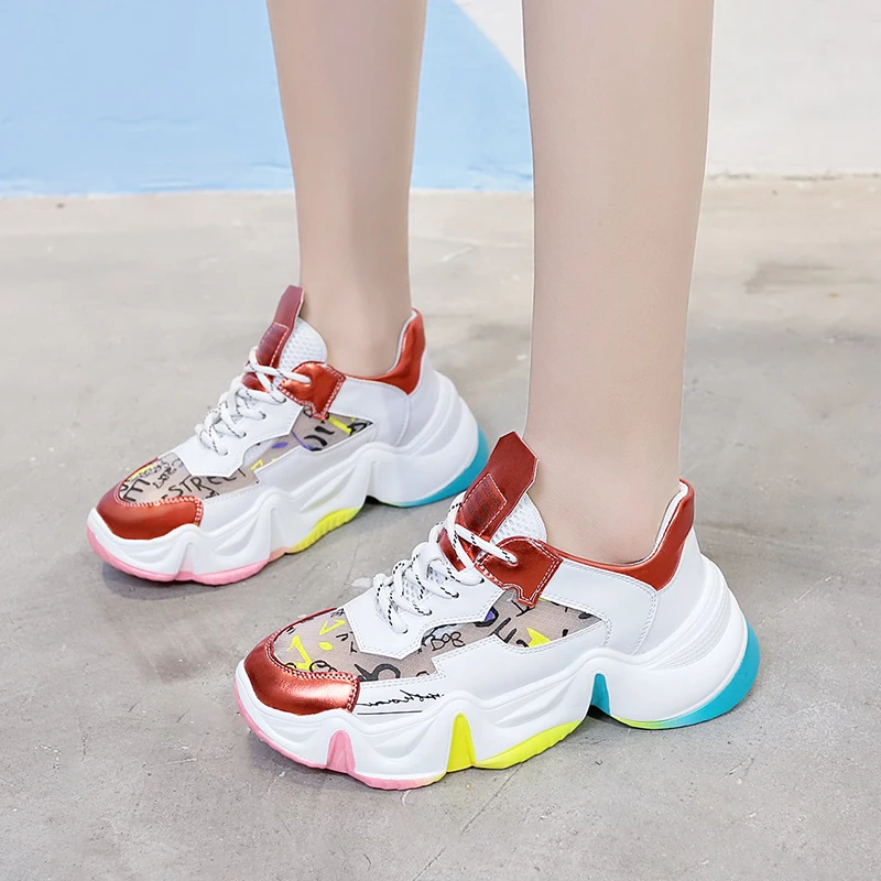 

trendy Rainbow Sole Summer Sneakers Women Mesh Breathable Platform Shoes Sports sandals Outdoor Casual shoes Colorful Sneakers