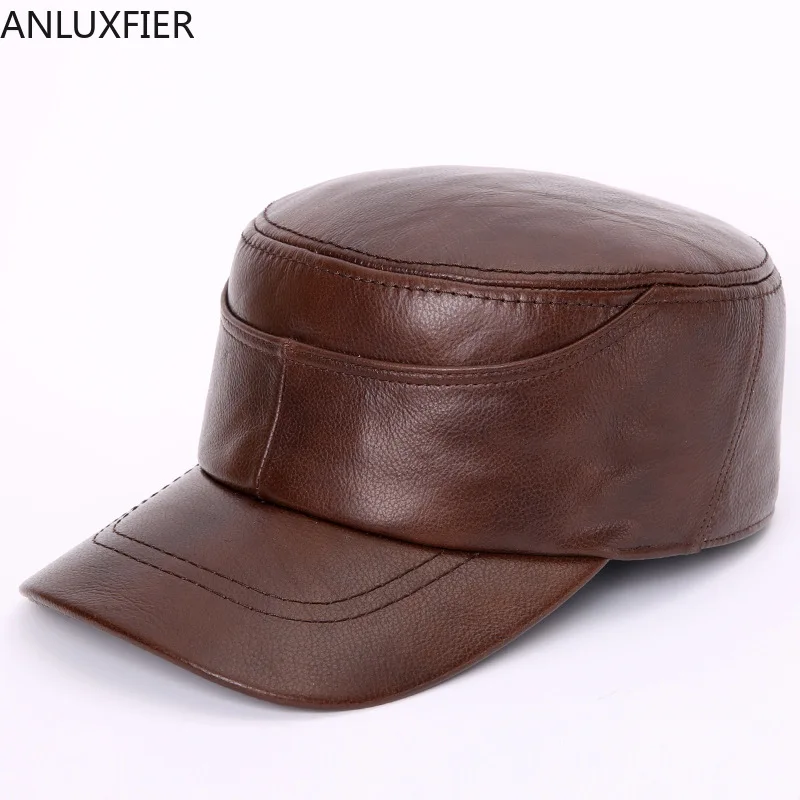 

H7002 Men's Leather Hat Autumn Winter Cowhide Outdoor Warm Cap Middle-aged Elderly Male Genuine Leather Fashionable Casual Hats