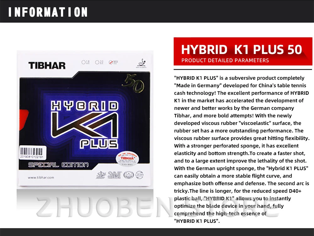 Description Picture 6 of itemTIBHAR HYBRID K1 / K1 PLUS / K2 / K1 PRO Sticky Forehand Offensive Pimples In Table Tennis Rubber Ping Pong Sponge Original