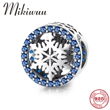 925 стерлингового серебра Синий Циркон Очаровательная Снежинка из бисера Подходит Pandora шарм браслеты Изготовление ювелирных изделий из драгоценных камней Новинка