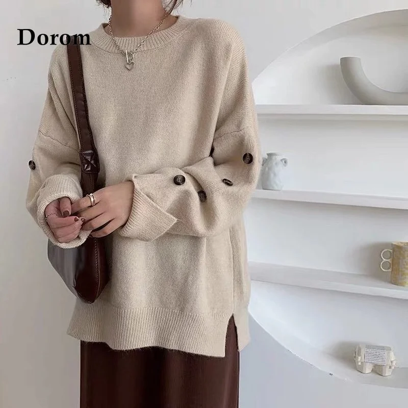 

Autumn Winter Knitted Sweaters Women Simple Korean Style Daily Basic Loose Pullover Casual O Neck Long Sleeve Jumper Solid Mujer