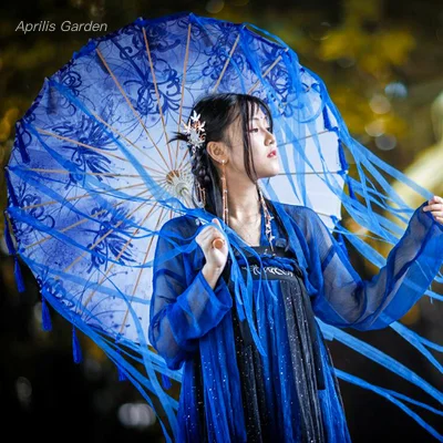 82cm Hanfu Oiled Paper Umbrella Rain Women Photography Prop Rain proof Ribbon Antique Tassels Umbrella Fan Paraguas Parasol Paper Umbrella