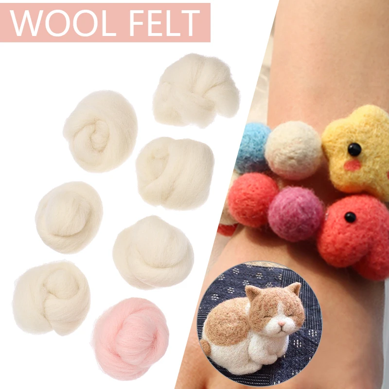 7pcs Felting Wool 6pcs White + 1pc Pink 35g Needle Natural Rovings For 3D Animal Projects Spinning | Дом и сад