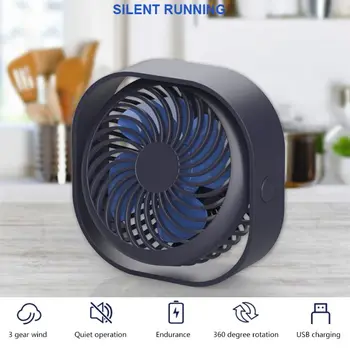 

Portable Mini Table Fans Handheld 3 Speed USB 360°Rotatable Soft Blade Low Noise Desktop Home Office Bedroom Air Circulator