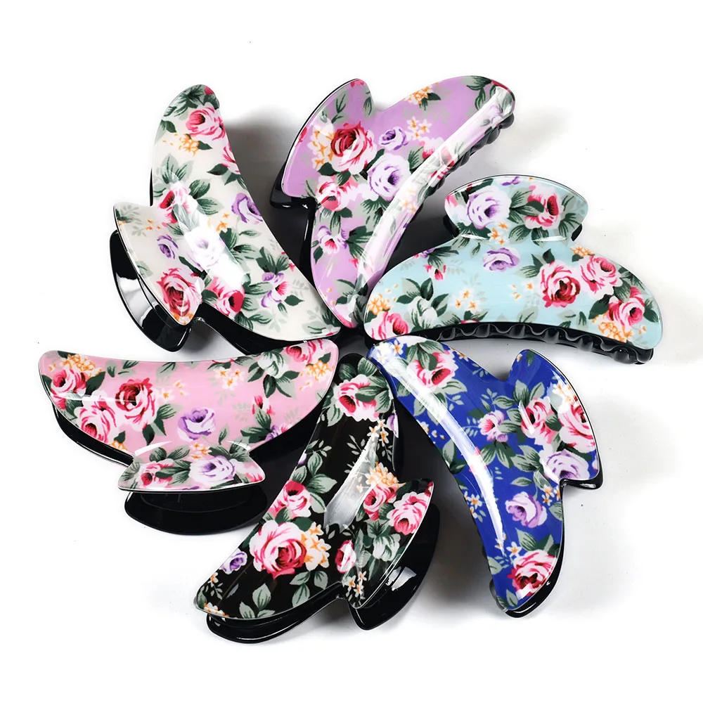 

9cm Hair Claws Clip Flower Floral Printing Acrylic Hair Clips For Girl Hairpins Accessories Women Headwear Haircrab 21014
