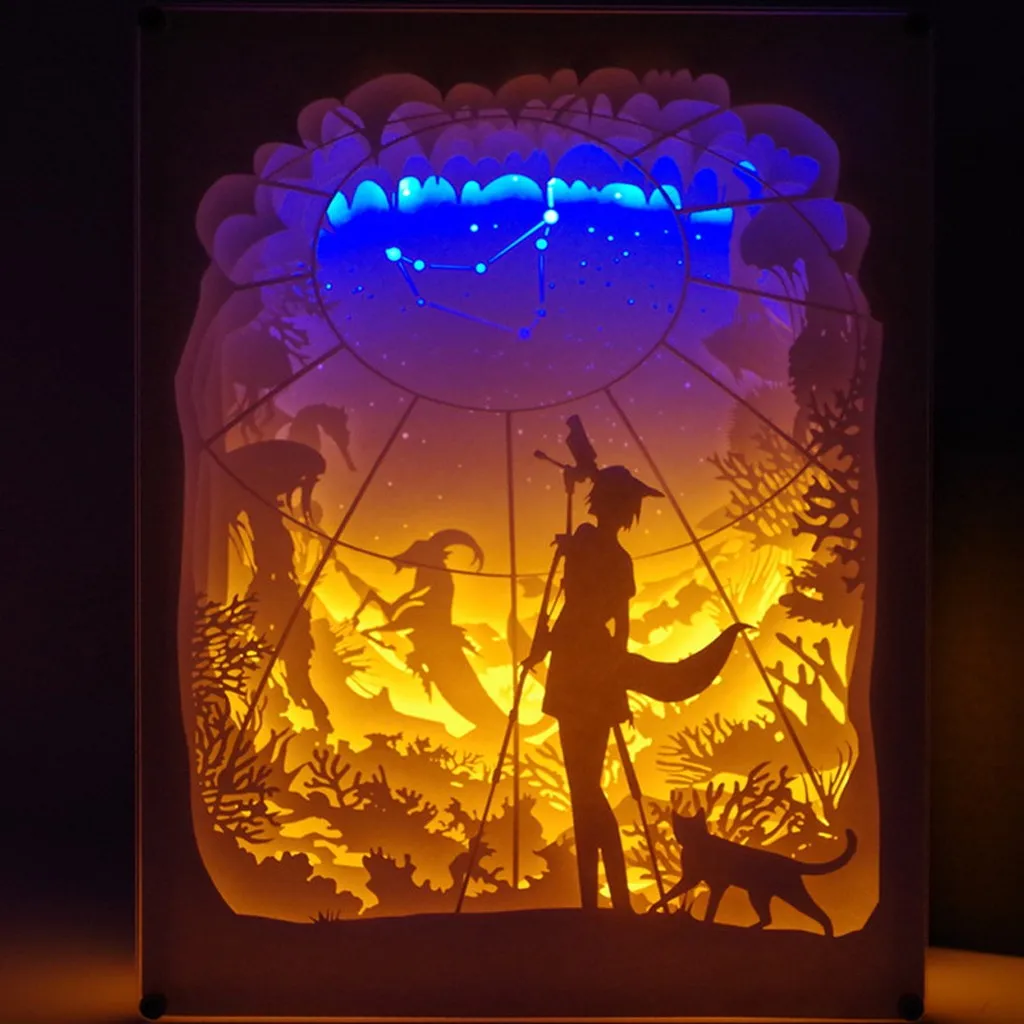 Креативный художественный Декор лампа свет 3D ночной бумажный светильник узор живопись светодиодный стол цветной теневой ящик декоративная рама для дома подарок W0827