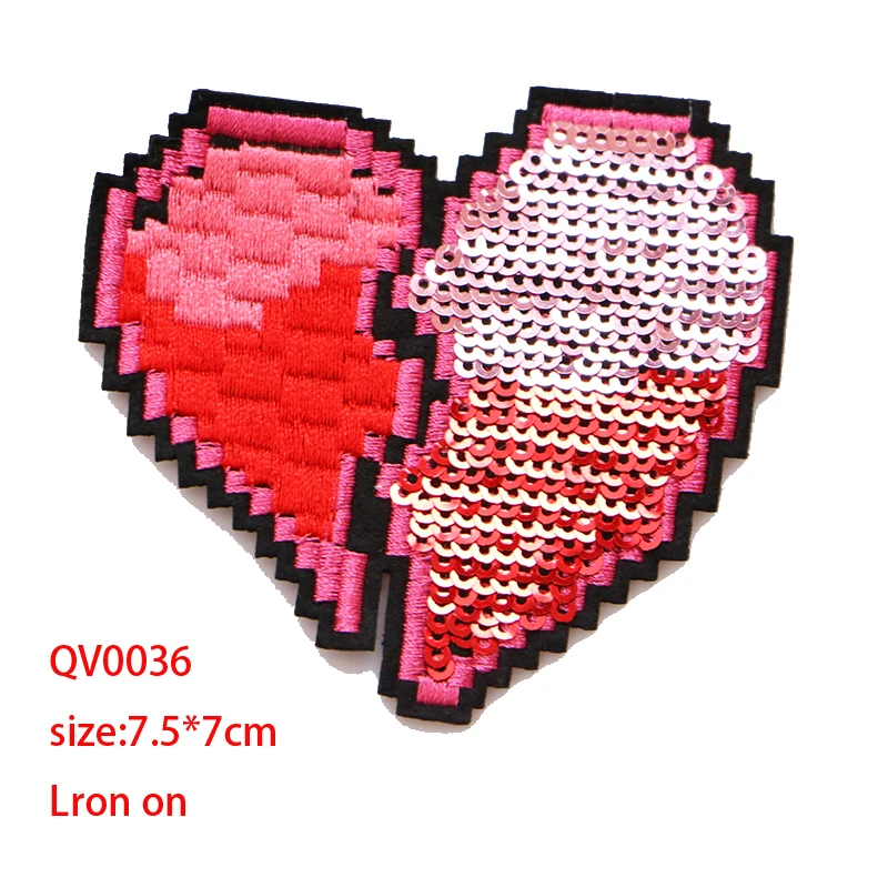 QV0036 1 шт. блестки в форме сердца значок вышитые железные нашивки для одежды DIY полосатая одежда Лоскутные наклейки пользовательские значки - Цвет: QV0036