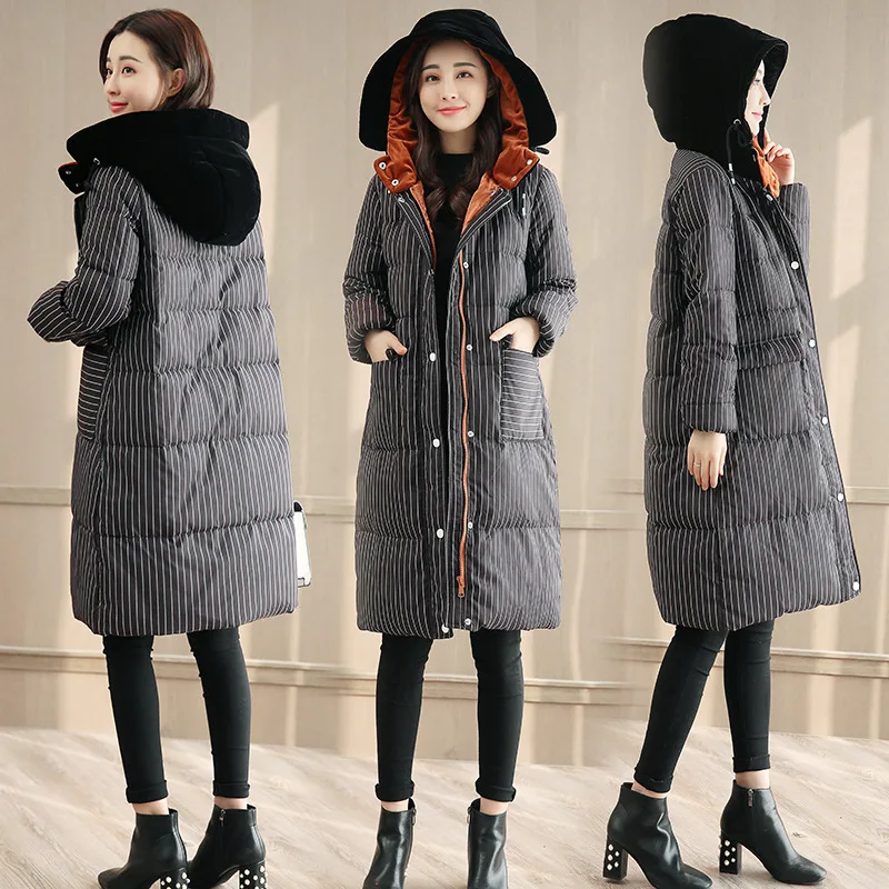 

Cotton-padded Jacket 2019 Winter New Style Mid-length Thick Warm Slim Fit Slimming Stripes Korean-style Hot Selling Cotton-padde