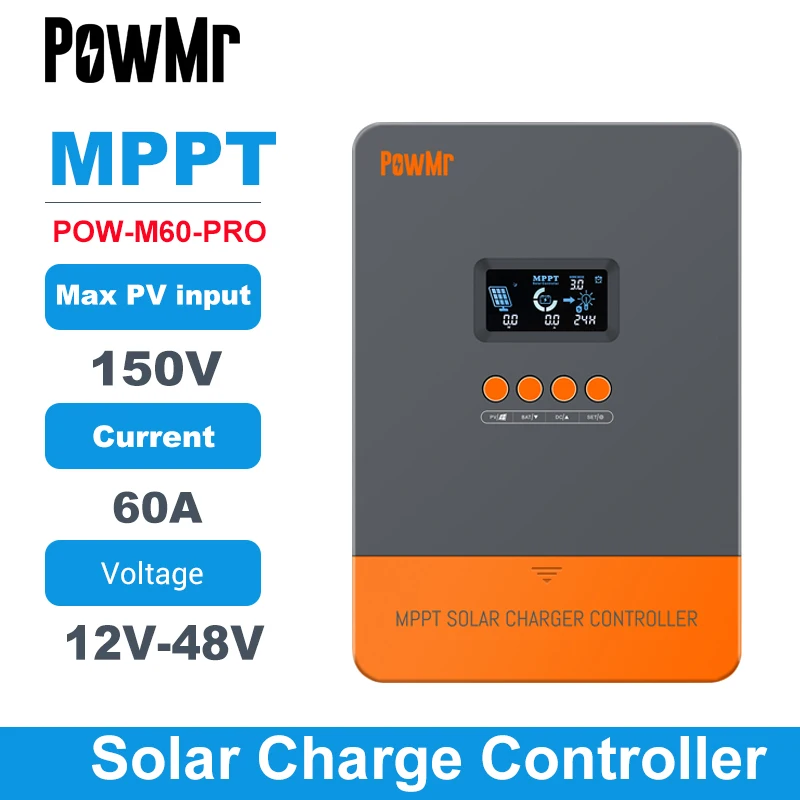 Контроллер заряда PowMr MPPT 60A для солнечной батареи 12 В 24 36 48 с подсветкой