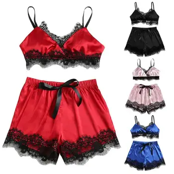 

2020 Fashion Sexy Lingerie Underwear Lace Split Pajamas Sleeveless Nightdress Ladies Home Silky Comfortable Summer Suit Clothing