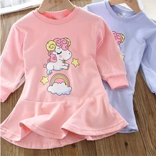 

Children's Clothing 2022 Spring Autumn New Kids Printed Casual Dress For Girls Cartoon Pony Puff Sleeve Princess Dress 3-8 Years