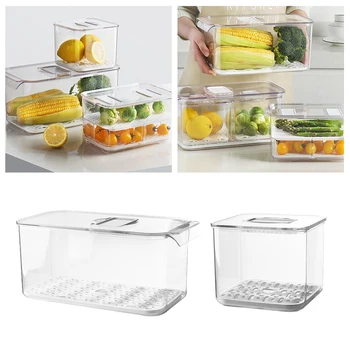 

Refrigerator Food Storage Box With Lids Kitchen Storage Fruit Vegetable Drain Basket Plastic Separate Fresh Keeping Seal Box