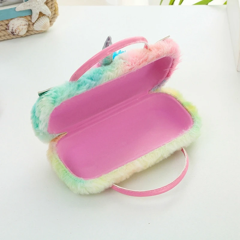 Fluffy Faux Fur Unicorn Eyeglass Hard Shell with Handle