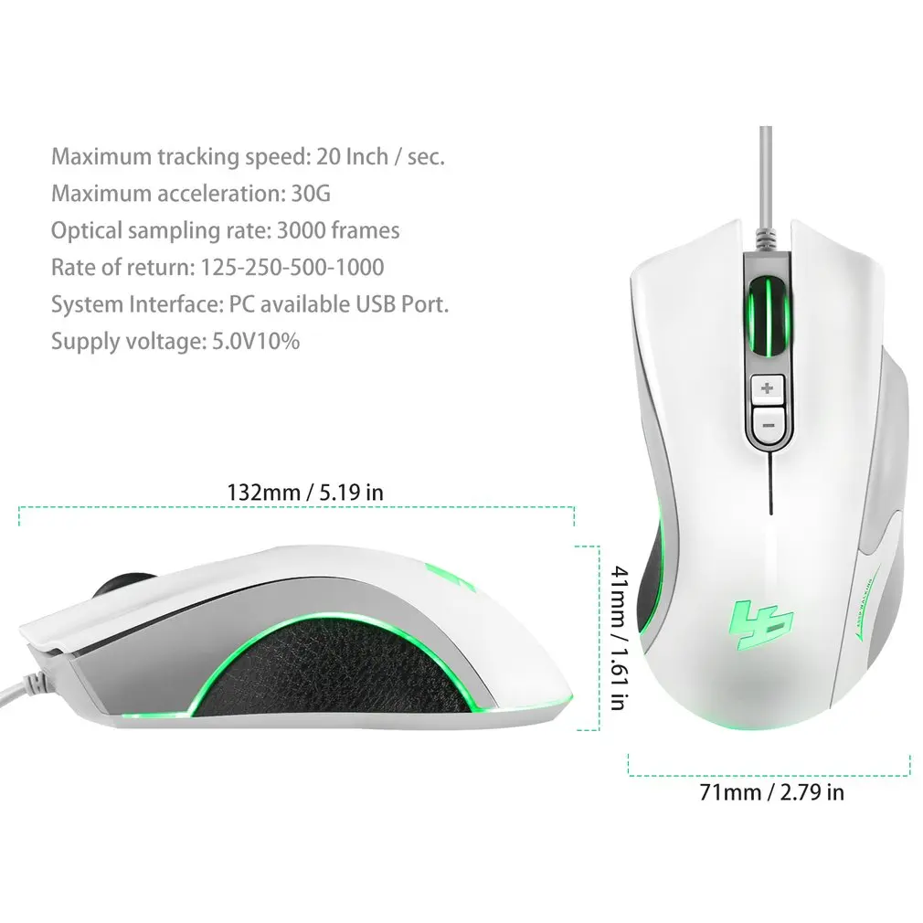 5D 250-4000 DPI 5V 100mA 4 Buttons LED USB Port Interface Wired Optical Gaming Mouse Black White Orange