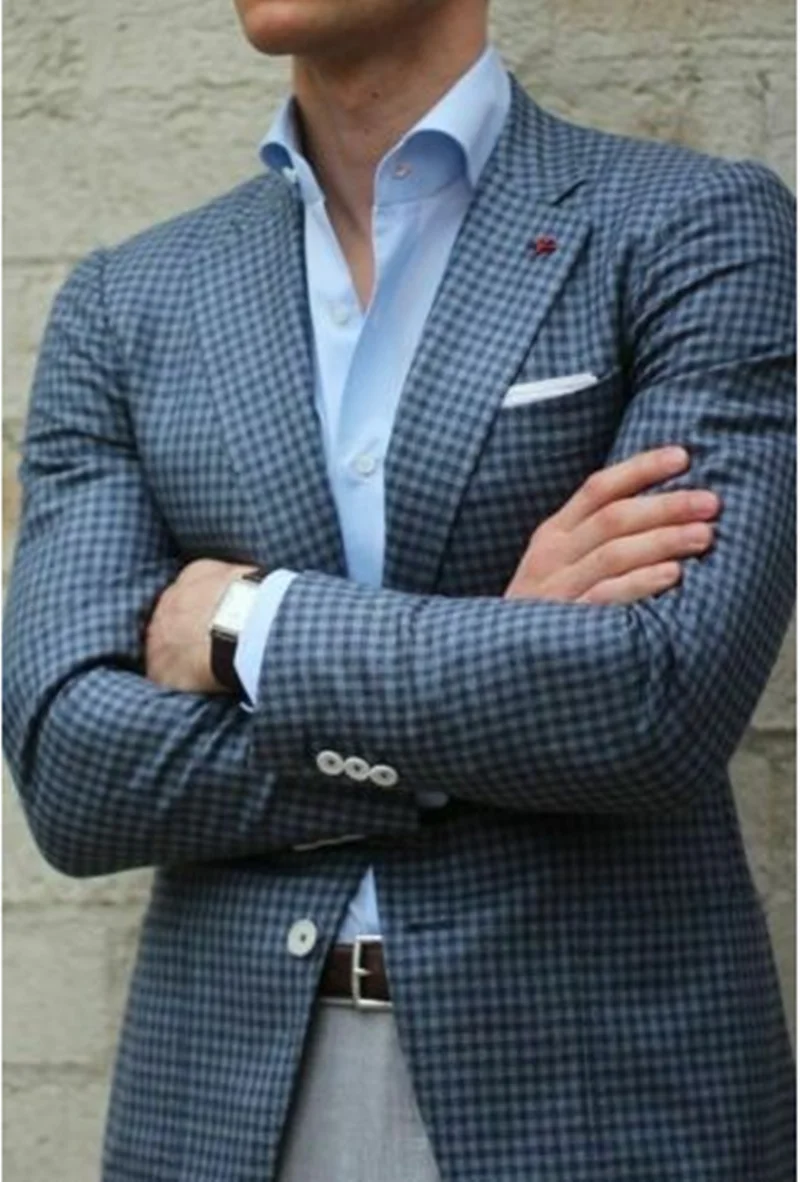 Новинка, синие мужские костюмы, полиэстер, лацкан с тупым углом, Terno Masculino, официальный классический мужской костюм на заказ