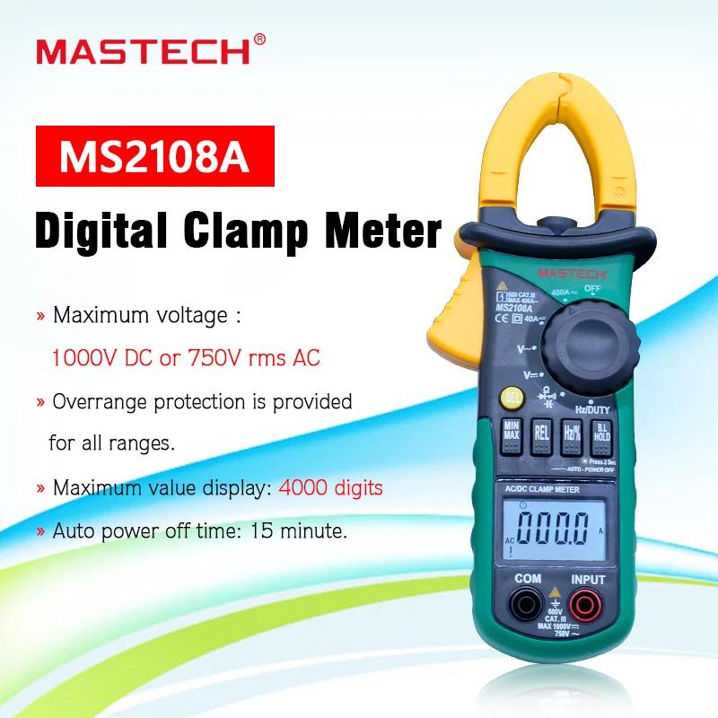 MASTECH MS2108A цифровой клещи автоматический Диапазон мультиметр переменного тока 400A Ток Напряжение Частота клещи мультиметр тестер подсветка