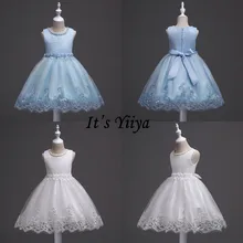 It's Yiya/Элегантное платье без рукавов с цветочным узором для девочек, вечерние платья с круглым вырезом для детей, платья для девочек на свадьбу, синий, белый, розовый, фиолетовый цвет, 981