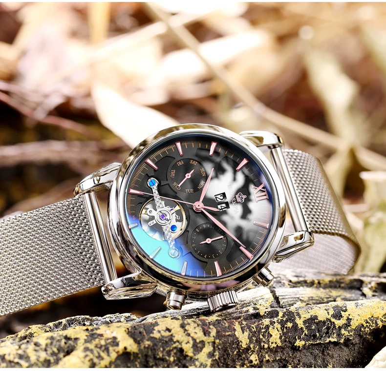 ORKINA классический дизайн розовое золото корпус сетка мужские часы на ремне Топ бренд класса люкс automatic Tourbillon часы horloges mannen