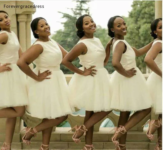 Knee Length 2018 Summer South African Short Bridesmaid Dresses A Line Jewel Neck Knee Length Party Prom Homecoming Cocktail Gowns Plus Size 79