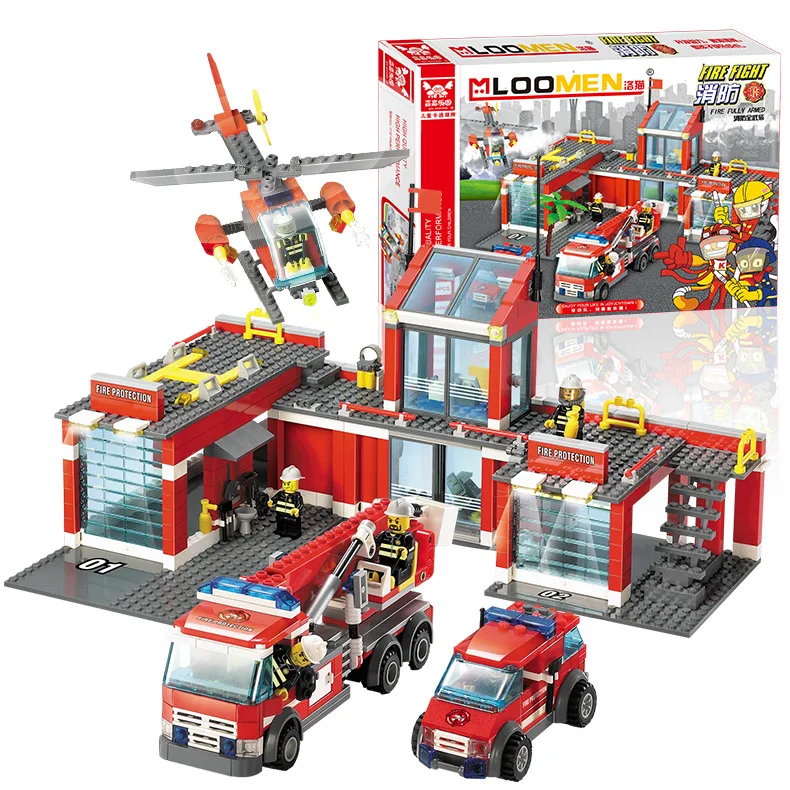 

3-6 a Year of Age BOY'S Toy Fire Truck Administration Educational Assembled Building Blocks School Gift 8051