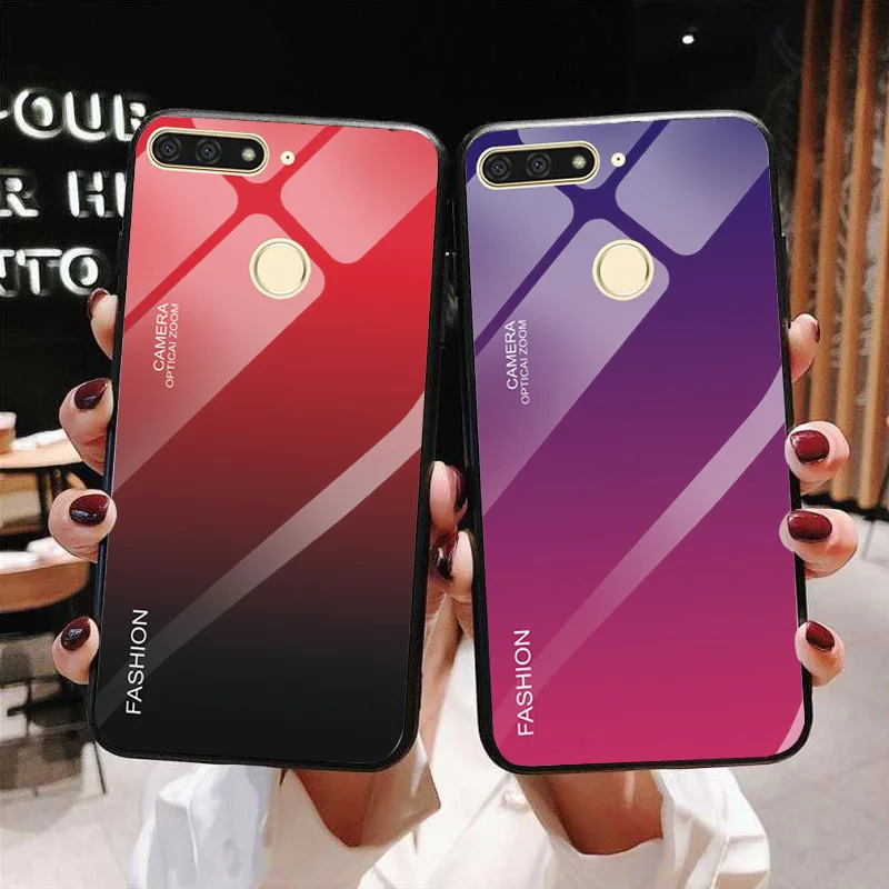Gradient Tempered Glass Case For Huawei Honor 7A Pro Shockproof Cover Y7 Prime 2018 |
