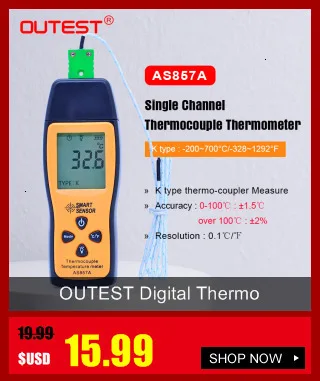 OUTEST цифровой термопары термометр-200~ 700C одноканальный измеритель температуры для k-типа ЖК-дисплей портативный тестер AS857A