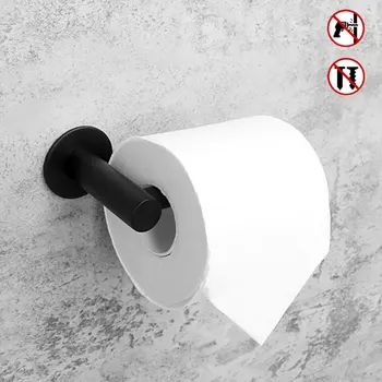 

Stainless Steel Perforated Tissue Holder Paper Towel Hook Nail Punch-Free Bathroom Stick on Wall Brushed Toilet Paper