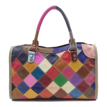 

Women Shoulder Bag Real Leather Plaid Bags Ladies Tote Designer Handbag High Quality Female Purse Colorful