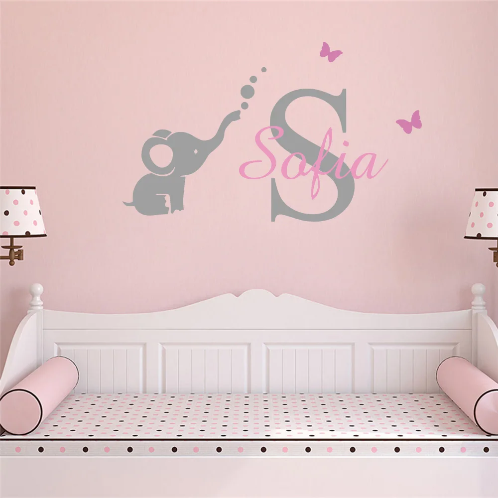 

Baby Elephant Custom Name Wall Sticker Colorful Vinyl Decal For Kids Boys Girls Rooms Nursery Decoration
