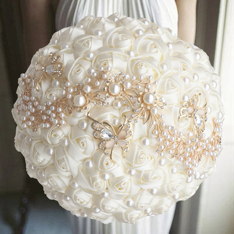

1pc/lot Cream Bride Wedding Flower With Diamond For Wedding Party
