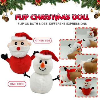 

Soft Reversible Flip Kids Children Mini Portable Gift Double Sided Funny Snowman Cute Christmas Doll Plush Toy Home Simulation
