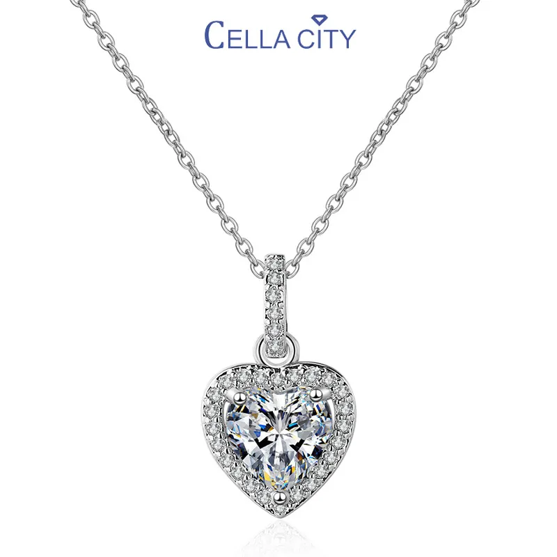 Cellacity Heart Shaped Pendant Necklace for Women Silver 925 Jewelry AAA Zircon Female Short Clavicle Chain Simple Design Party | Украшения