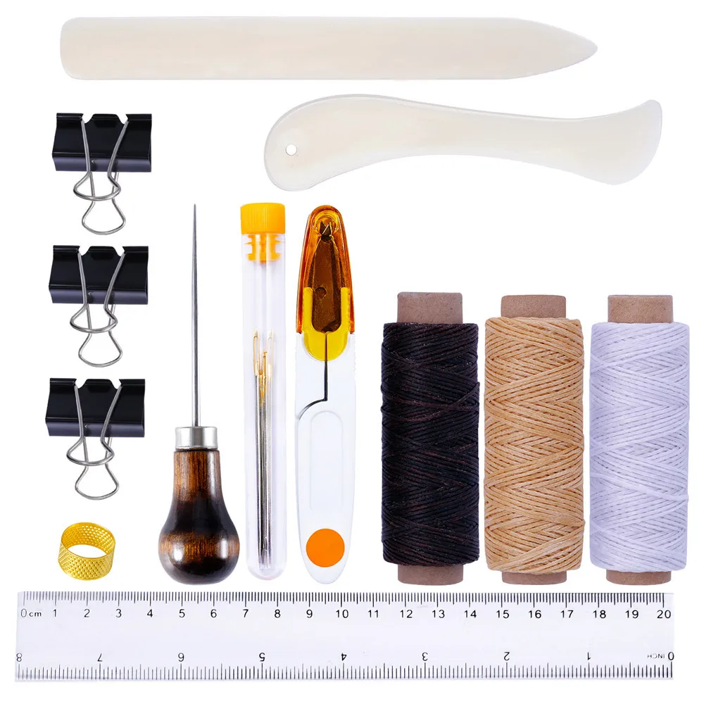 

Leather Craft Tools Kit Hand Sewing Stitching Punch Carving Work Saddle Set Professional Leather Accessories Scissors Needles