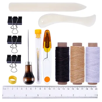 

Leather Craft Tools Kit Hand Sewing Stitching Punch Carving Work Saddle Set Professional Leather Accessories Scissors Needles