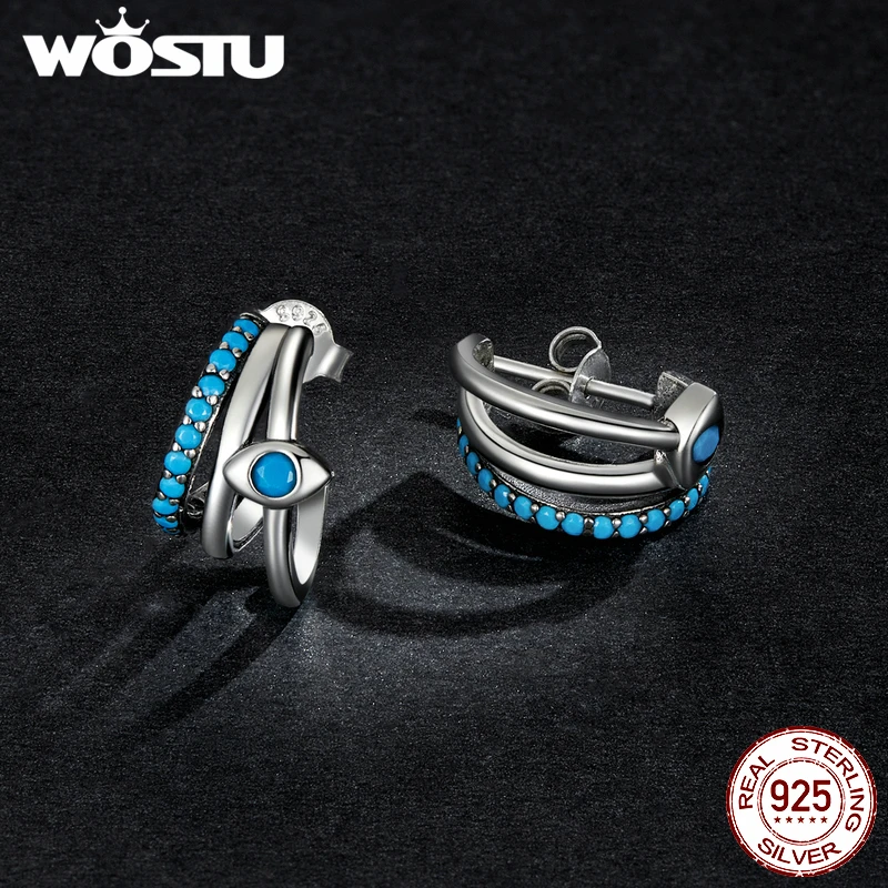 WOSTU Real 925 Sterling Silver Green Turquoise Devil Eye Multi-layer Stud Hook Earrings For Women Luxury Fine Jewelry Gift E571 - Image 2