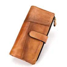 

Retro Genuine Leather Wallet Women & Men Top Grain Cow Leather Purse Female Long Women's Wallet Retro Yellow Red Brown