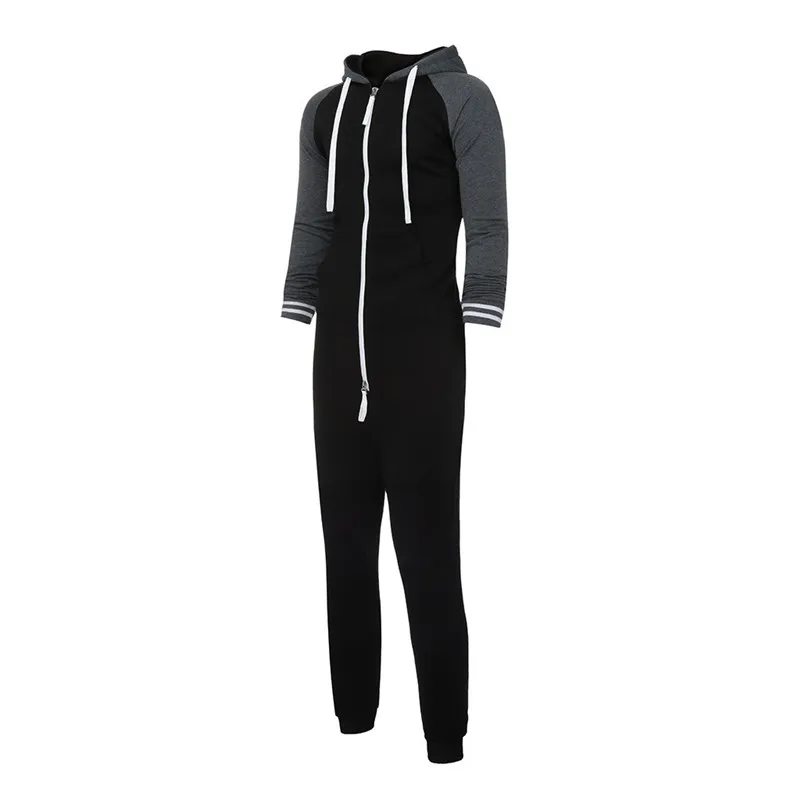 Black JAYCOSIN мужской однотонный комбинезон, повседневный однотонный комбинезон с капюшоном, осенне-зимний комбинезон на молнии, цельный комбинезон, новинка, распродажа - Цвет: Black