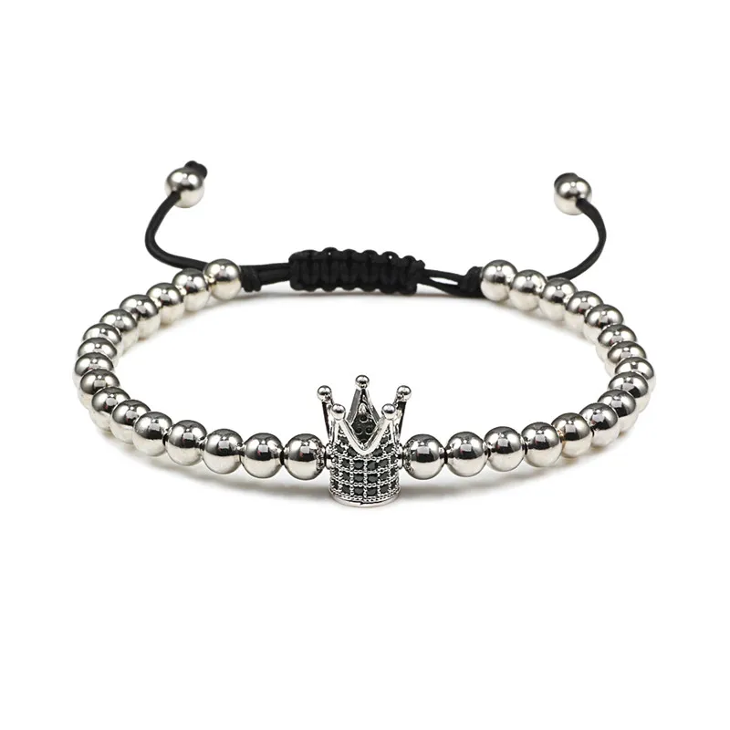 sliver Регулируемый роскошный золотой серебряный браслет Pave CZ Crown модные бусы плетеные очаровательные браслеты для мужчин или женщин ювелирные изделия Pulseira - Окраска металла: sliver
