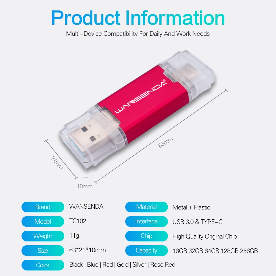 WANSENDA OTG USB флеш-накопитель 2 в 1 TYPE-C и USB3.0 флеш-накопитель 256 ГБ 128 Гб 64 ГБ 32 ГБ 16 ГБ Флешка USB карта памяти для Android/PC