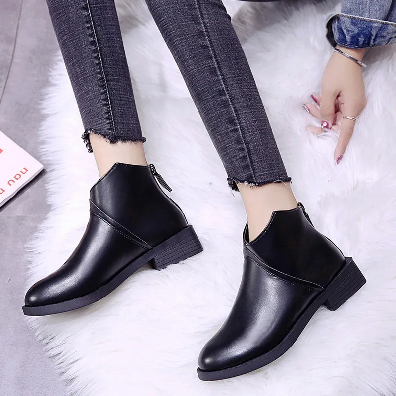 Ankle Boots for Women 2019 New Spring Autumn Fashion Casual Zipper Non Slip Round Head Black Martin Boots Woman Chelsea Boots