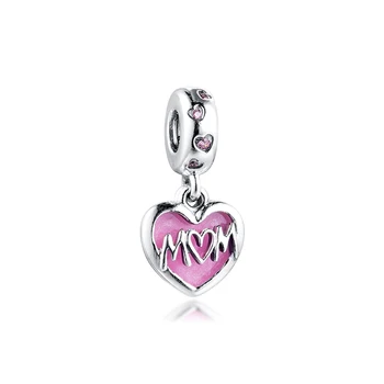 

Charms Silver 925 Jewelry Mum Script Heart Dangle Charm Fits European Fashion Bracelets Woman DIY Beads For Jewelry Making