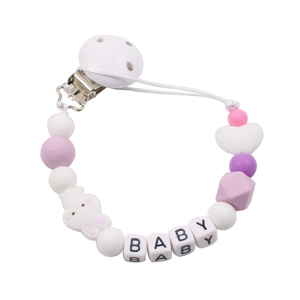 Personalized Name Baby Pacifier Clips Rabbit Bead Soother Chain Infant