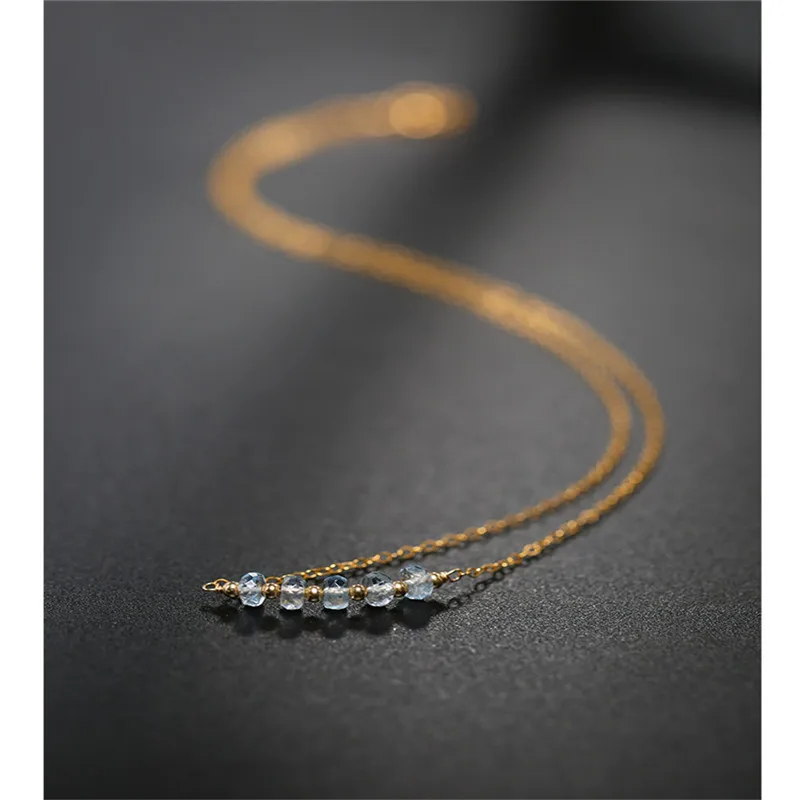 Подвеска DAIMI из аквамарина женские драгоценные камни натуральное Желтое золото 14