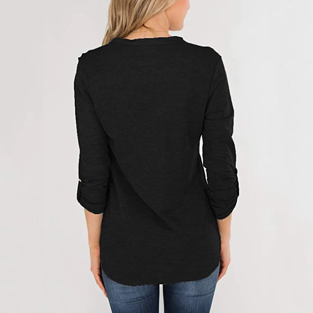 Blusas mujer de fashion модные рождественские Женские 3/4 топы с отворачивающимися рукавами и v-образным вырезом, повседневные Элегантные блузки осень