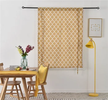

Creative Curtains Window Treatment Khaki Cotton Linen Rope Blinds Flowers Valance Shiny Floral Draperies Kitchen Decoration