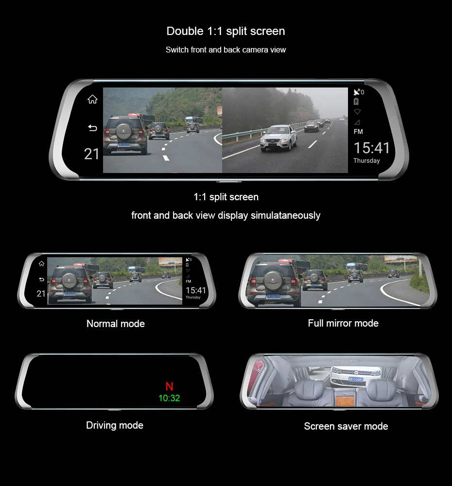 Vikewe 10 дюймовый сенсорный автомобильный видеорегистратор Потоковое вещание зеркало заднего вида приборная Камера FHD 1080P видео Регистраторы Двойной объектив с заднего вида Камера