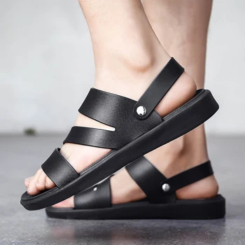 

Summer Sandals Men Leather Classic Roman Sandals 2020 Slipper Outdoor Sneaker Beach Rubber Flip Flops Men Water Trekking Sandals