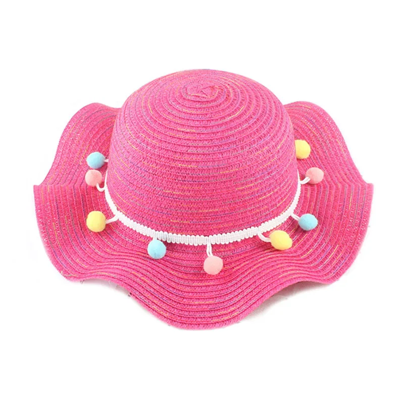 style 1 rose red Новая модная летняя детская соломенная Кепка с шапками, детские солнцезащитные шляпы, детский пляжный козырек, шляпа для девочек, цветные реквизит для фотосессии с кисточками - Color: style 1 rose red