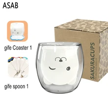 3D стеклянная чашка с двойной изоляцией креативная Милая мультяшная голова медведя термостойкая чашка для чая с пузырьками и цветами домашняя чашка для молока